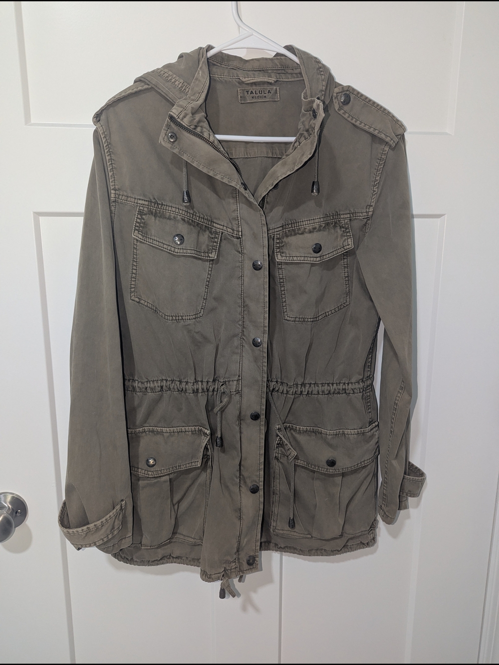 Talula By Aritzia Trooper Jacket In A Faded Dark Green Olive Utility Style